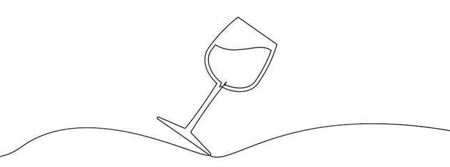 Continuous line drawing of wine glass. Wine glass linear icon. One line drawing background. Vector illustration. Wine glass continuous line icon.