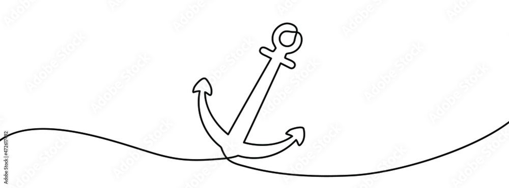 Poster continuous line drawing of anchor. anchor linear icon. one line drawing background. vector illustrat
