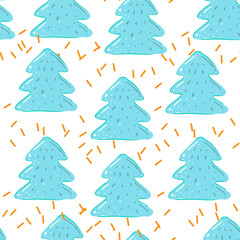 Vector seamless pattern with winter cute Christmas trees. Scandinavian style. Abstract Hand drawn background for design and decoration textile, covers, package, wrapping paper.