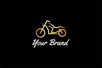 Obraz premium Simple Minimalist Golden Motorcycle Line Silhouette Logo Design Vector