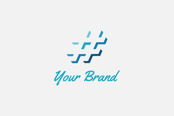 Modern 3D Simple Minimalist Hashtag Symbol Logo Design Vector