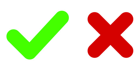 Obraz premium Check mark and cross. Approved icon. Reject symbol. Vector illustration. Color signs