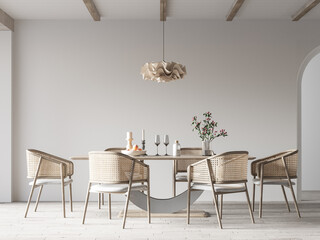 Interior Dining Room Wall Mockup - 3d Rendering, 3d Illustration 