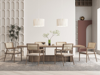 Interior Dining Room Wall Mockup - 3d Rendering, 3d Illustration 