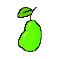 Fototapeta premium Pixel pear icon. Pear with leaf in pixel style. Vector illustration. Pixel art icon