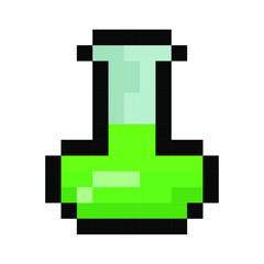 Pixel potion icon. Magic potion in pixel style. Vector illustration. Pixel art icon for game
