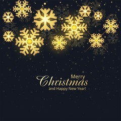 Fototapeta na wymiar Golden snowflakes merry christmas card holiday background