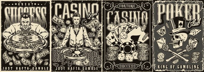 Gambling monochrome posters