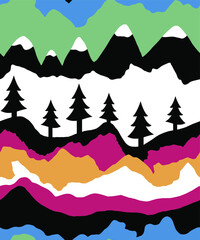 Fototapeta premium Abstract Hand Drawing Geometric Mountains Hills and Pine Trees Seamless Vector Pattern Isolated Background