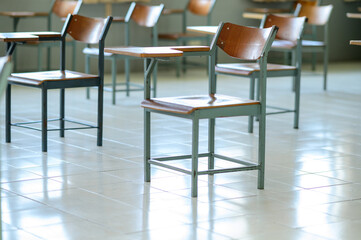 empty classroom in university setting of chair in the room design social distancing new normal.