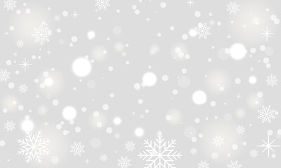Fototapeta na wymiar Christmas andnew year festive background with holiday glowing white bokeh lights and snowflakes. Celebration banner template. Vector illustration