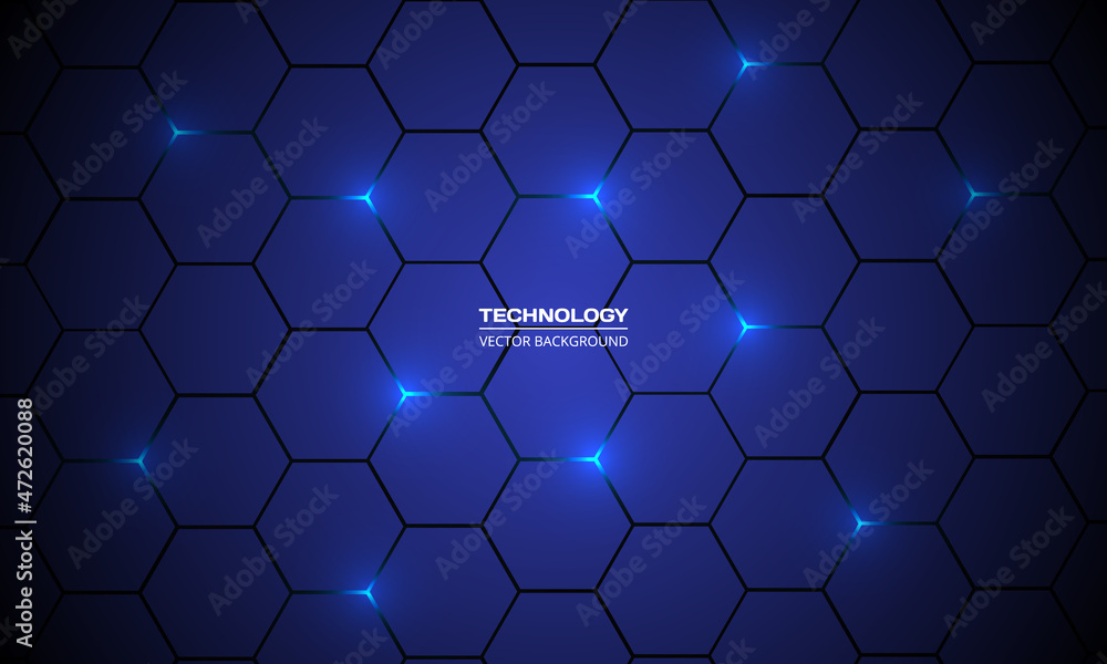 Wall mural dark blue hexagon technology futuristic abstract modern background, blue honeycomb texture grid. vec