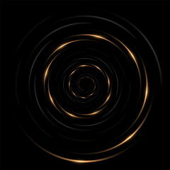 Abstract luxury elegant black and gold spiral circle lines on black vector background. Vector illustration