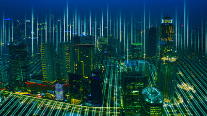 Aerial view of smart city with network connection