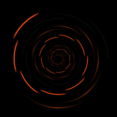 Abstract orange spiral circle lines on black geometric background. Abstract helix round shape geometric backdrop. Vector illustration