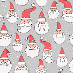 Holiday backdrop with Santa Claus and snow for winter holiday greeting season, Santa Claus heads seamless pattern on light background - 472620478