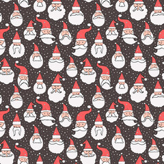 Santa Claus heads seamless pattern on dark background, Holiday backdrop with Santa Claus and snow for winter holiday greeting season - 472620482