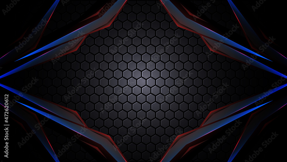 Poster Futuristic tech dark grey realistic abstract modern technology background with hexagon carbon fibre with modern geometric shapes. Vector illustration