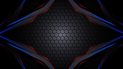 Futuristic tech dark grey realistic abstract modern technology background with hexagon carbon fibre with modern geometric shapes. Vector illustration