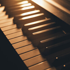 Piano keys close-up. Stylish tinted image. Background. Learning to play musical instrument.
