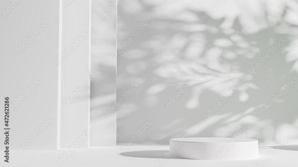 Poster minimal abstract luxury white podiums block for product presentation with empty stage, sunshade shad