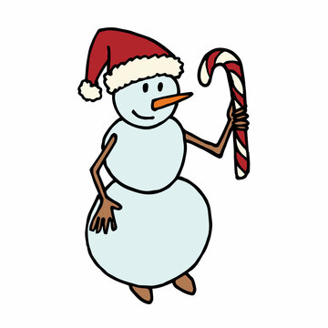 Snowman with candy on white background. Vector image.
