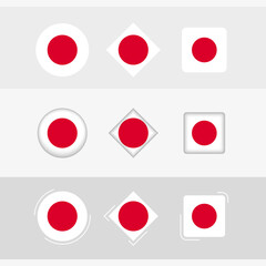Japan flag icons set, vector flag of Japan.