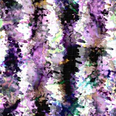 Messy summer tie dye batik beach wear pattern. Seamless colorful stain space dyed effect fashion. Washed out soft furnishing background. 