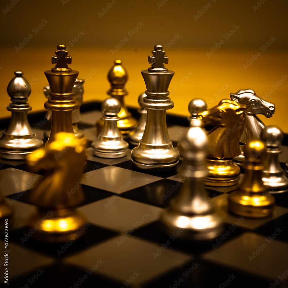 Poster chess board game to represent the business strategy with competition in the world market. and find o