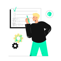 Time management concept. Man manages tasks and event strategy plan. Planning schedule concept vector illustration with character. To do list. 