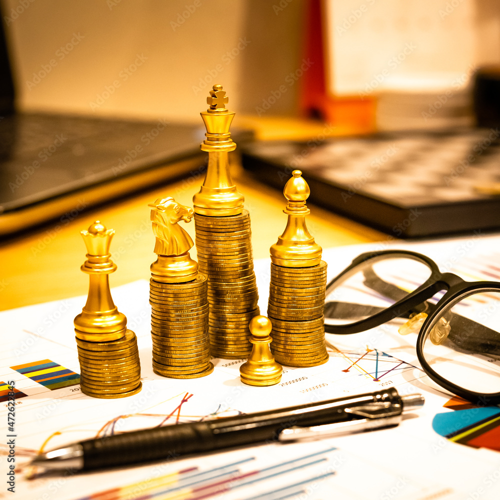 Poster chess board game to represent the business strategy with competition in the world market. and find o