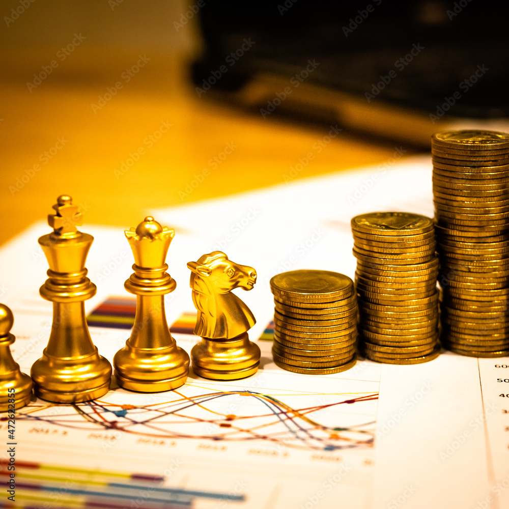 Poster chess board game to represent the business strategy with competition in the world market. and find o