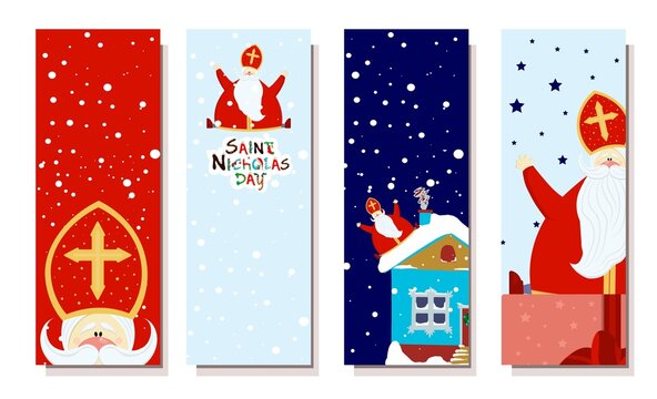Vertical banner for the day of saint nicholas. Sinterklaas. Winter Christian holiday for children. St Nicholas.