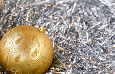 Golden christmas ball on christmas decoration