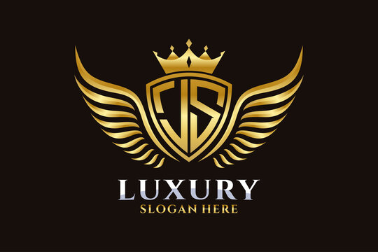 Luxury royal wing Letter JS crest Gold color Logo vector, Victory logo, crest logo, wing logo, vector logo template.