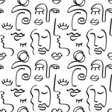 One line drawing women seamless pattern
