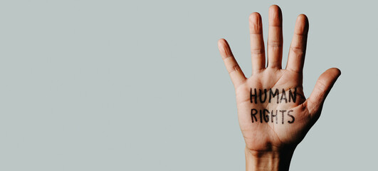 text human rights in the palm, web banner - 472624630