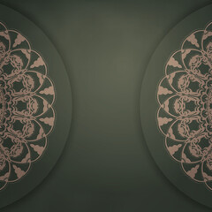 Template Green postcard with vintage brown ornament ready for printing.