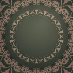 Template Green postcard with vintage brown pattern prepared for typography.