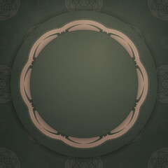 Template Greeting Brochure in green color with greek brown ornament for your congratulations.