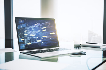 Abstract creative coding illustration on modern computer monitor, software development concept. 3D Rendering