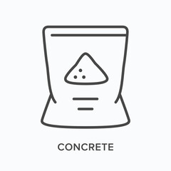 Concrete flat line icon. Vector outline illustration of cement package. Black thin linear pictogram for building material