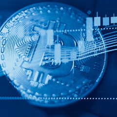 Abstract financial trading graphs and digital number of foreign exchange market trading on monitor. Background of gold and blue digital chart to represent stock market trend.	
