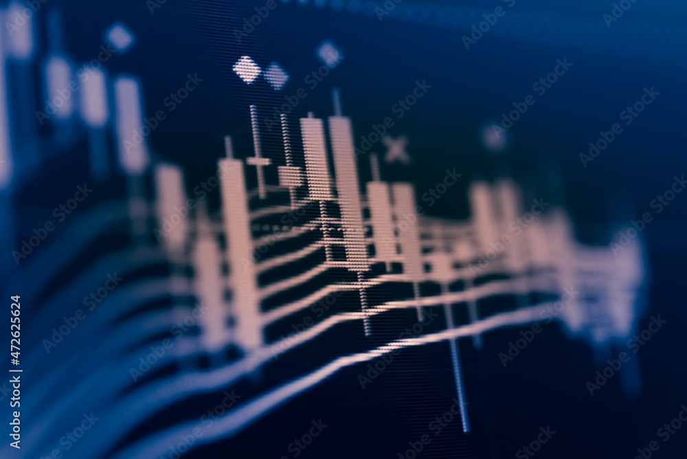 Poster abstract financial trading graphs and digital number of foreign exchange market trading on monitor. 