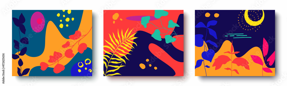 Poster a set of abstract backgrounds. hand-drawn various figures and doodles. modern trendy vector illustra