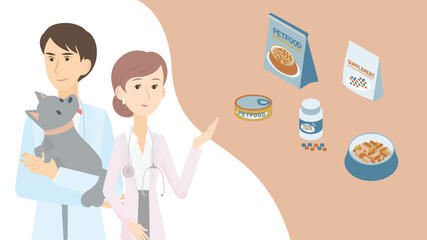 犬の健康やダイエットに関してアドバイスをする男女の獣医師