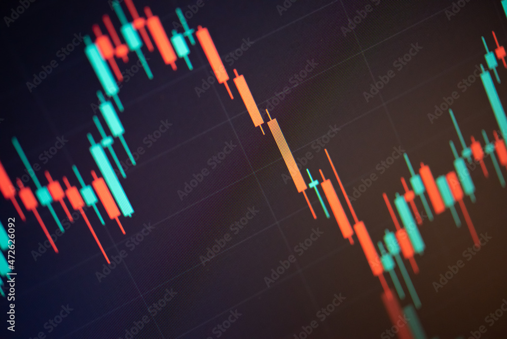 Aufkleber abstract financial trading graphs and digital number of foreign exchange market trading on monitor. 