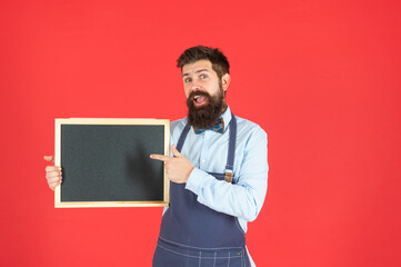 Better education for you. Surprised man point finger at school blackboard. Vocational education