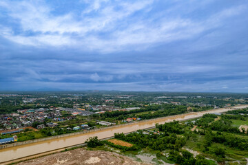 High angle shot taken by drone.irrigation canal