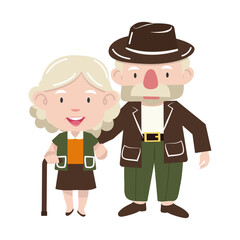 Old senior man and woman couple on a white background